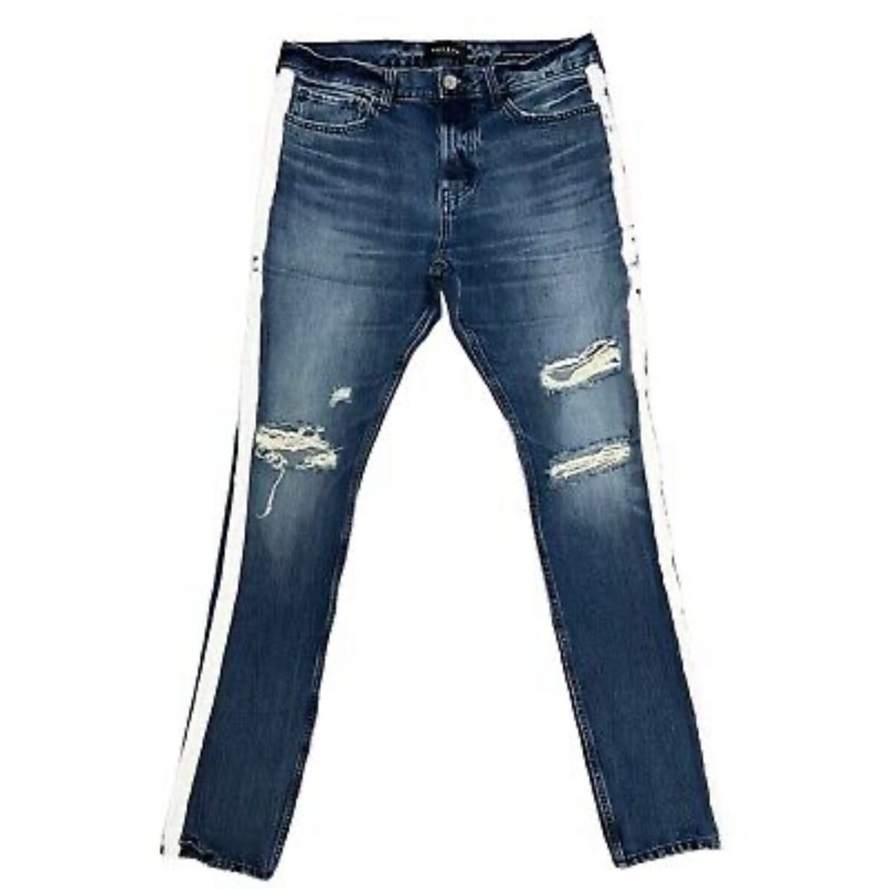 Pac Sun Vertical Stretch Jeans 34X33 Stacked Skinny White Side Paint Stripe - Picture 1 of 10